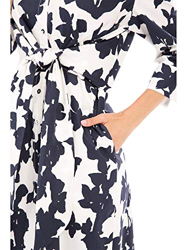 APART Fashion Kleid Vestido, Crema-Azul Noche, 36 para Mujer