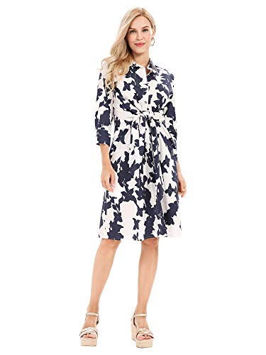 APART Fashion Kleid Vestido, Crema-Azul Noche, 36 para Mujer