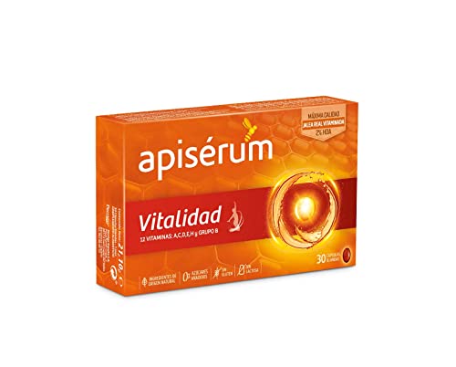 Apisérum Vitalidad Cápsulas - Jalea Real con Vitamina C - Multivitamínico - Vitaminas A,C,D,E,H y grupo B - Ayuda a reforzar el sistema inmunitario* - Tratamiento para 1 mes