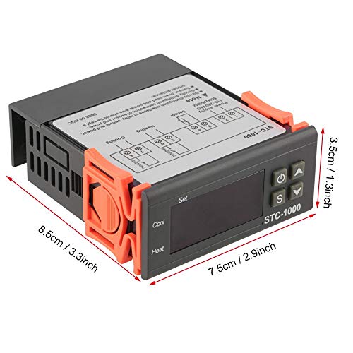 ARCELI Controlador de Temperatura Digital AC 110V-220V Fahrenheit/Centígrados Termostato/Modo de refrigeración con Sensor 2 relés