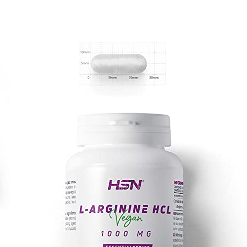 Arginina 1000mg de HSN | L-Arginina HCl de Alta Biodisponibilidad | Óxido Nítrico + Mejora el Rendimiento Deportivo | No-GMO, Vegano, Sin Gluten, Sin Lactosa | 120 Cápsulas Vegetales