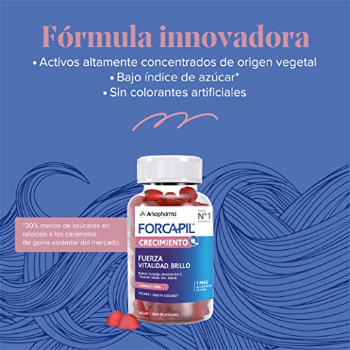 Arkopharma Forcapil Crecimiento, 60 Gummies, Caramelos de Goma Sabor Frutos Rojos, Fuerza, Vitalidad Y Brillo, Alta Concentración En Biotina, Vitamina B Y C, Complemento Alimenticio