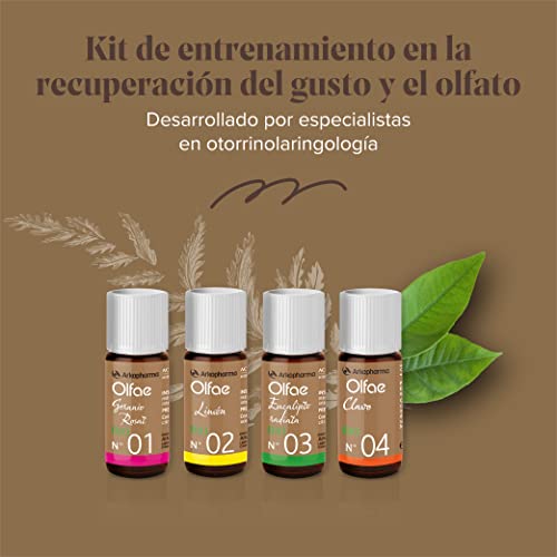 Arkopharma Olfae, Kit Entrenamiento para la recuperación del gusto y el olfato, Avalado por Otorrinos, Pérdida gusto y olfato, 4 Aceites Esenciales 10Ml 100% Puros y BIO