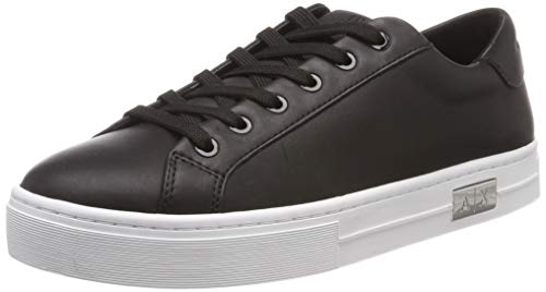 Armani Exchange Cow Leather Lace Up Sneaker, Zapatillas Mujer, Negro (Black + White A120), 36 EU