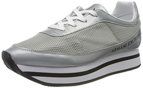 Armani Exchange Platform Sneakers, Zapatillas, Plateado (Silver 00077), 35 EU