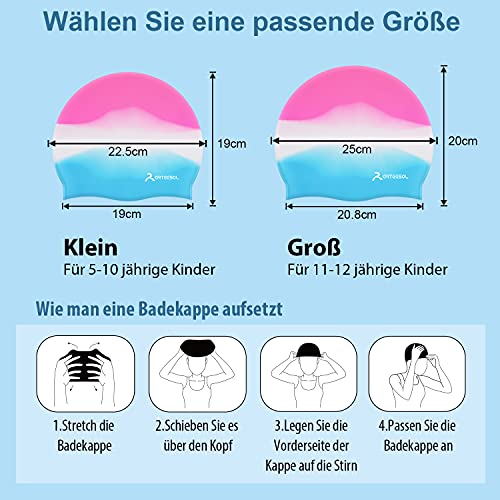 arteesol Gorro de Natación para Niños Niñas de 5 a 12 Años - Gorros de Baño Silicona Elástico Gorro de Piscina Impermeable de Color de Raya Degradado para Cabello Largo y Corto