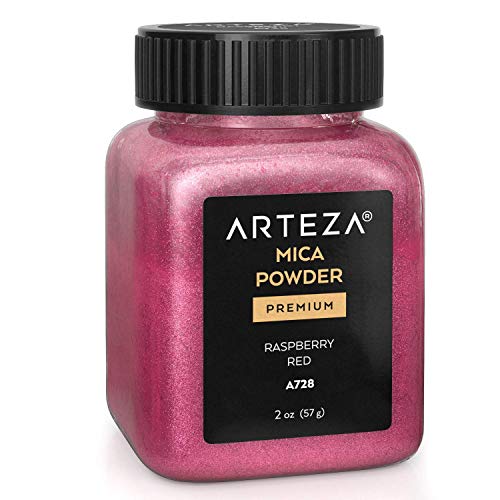 Arteza Polvos de mica, colorante para jabones, pigmentos para resina epoxi, color Raspberry Red A728, para cosméticos, botes de 57 g, para hacer velas, slime, esmalte de uñas o bolas de baño