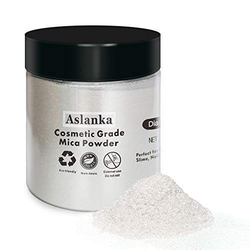 Aslanka Diamante Blanco Pigmentos para Resina Epoxi,Mica en Polvo Perlado para Hacer hacer slime, Jabón, Sombra de Ojos Cosmética, Bomba de Baño, Esmalte de Uñas- 50 g