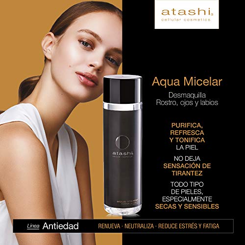 atashi Antiedad - Agua Micelar | Purifica, Refresca y Tonifica | Piel Sensible | Desmaquilla Rostro, Ojos y Labios | Micelas de Origen 100% Natural | Extractos BIO de Limón con Vitamina C - 250ml (x2)