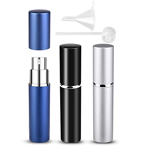 Atomizador Perfume Recargable, 6ml Mini dispensadores portátiles de la Botella Pulverizador Perfume para Perfume & Aftershave para Viaje Bolso con Embudo y Pipeta (6ml (Negro Plata Azul Oscuro))