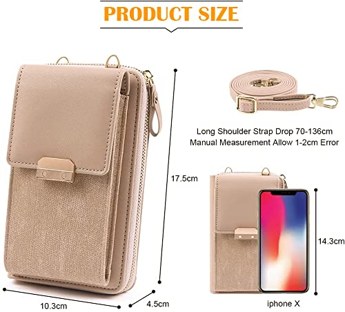 Aucuu Bolso de Teléfono Móvil para Mujer,Cartera Movil Cuero PU Bolso para Movil (10.3 * 4.5 * 17.5 cm),Mini Bolso Bandolera con Correa Ajustable（70-136CM + Borla (Albaricoque)