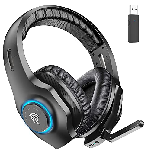 Auriculares Gaming Inalambricos PS4, PS5, EasySMX 2.4G Cascos Gaming Inalambricos 7.1 Sonidos Estéreo con 7.1 Soindos, Microfóno, RGB LED, y Control de Volumen para PS4, PS5, PC y Mac