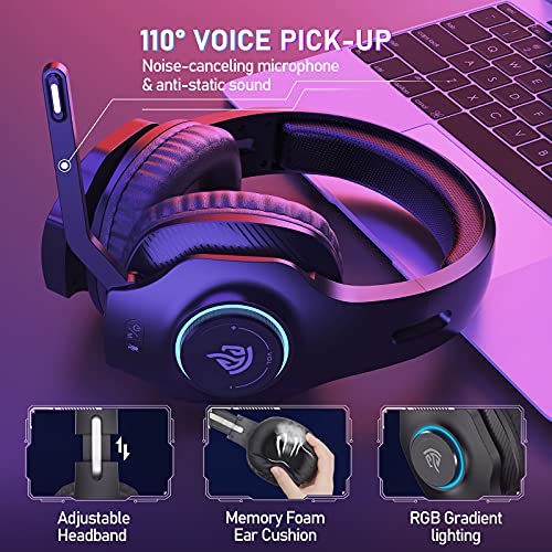 Auriculares Gaming Inalambricos PS4, PS5, EasySMX 2.4G Cascos Gaming Inalambricos 7.1 Sonidos Estéreo con 7.1 Soindos, Microfóno, RGB LED, y Control de Volumen para PS4, PS5, PC y Mac