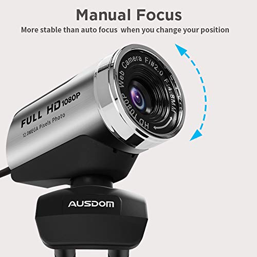 AUSDOM Webcam 1080P, AW615 de Alta Definición con Micrófono con Gran Apertura Compatible con Skype, MSN, Facebook, Google Hangouts, Webcam de USB Plug and Play, Web CAM para Ordenador, PC, etc