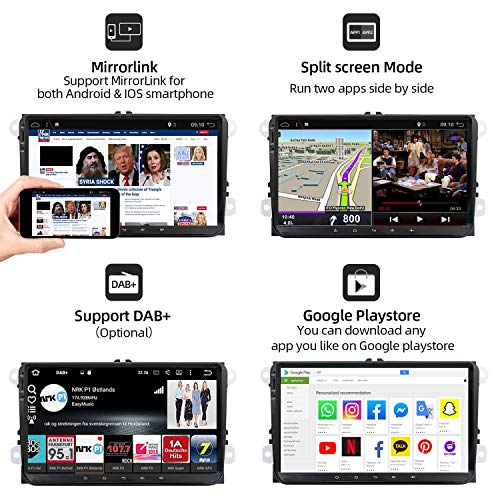 Autoradio Android 9.0 Estéreo Compatible con Golf/Skoda/Seat/Polo GPS - 2 DIN | Cámara Trasera&Canbus Gratis| 9 Pulgada - Soporte Dab Mandos de Volante USB 4G WiFi Bluetooth MirrorLink Google Carplay