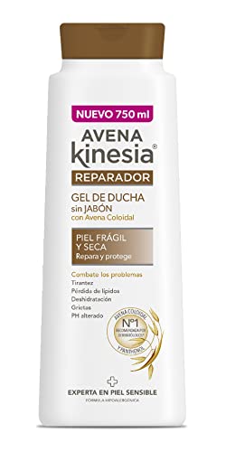 Avena Kinesia - Gel de Baño Reparador Formulado sin Jabón con Avena 100% Natural, Ideal para Piel Seca y Sensible - Botella de 750 ml