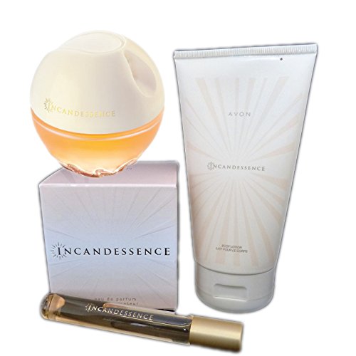 Avon Incandessence - Perfume perfumado en espray, 50 ml, loción corporal de 150 ml, mini rodillo de 9 ml, para mujer