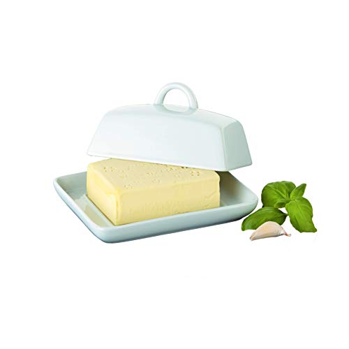 axentia 811175 Recipiente para conservar Mantequilla, Porcelana, Blanco, 16 x 13 x 8 cm