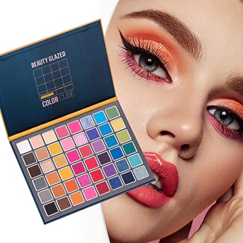 B/A Paleta de Sombras de Ojos de 48 Colores, Texturas Brillantes y Luminosas Mate, Sombra de Ojos arcoíris Impermeable de Larga duración para Maquillaje de Invierno Maquillaje Diario