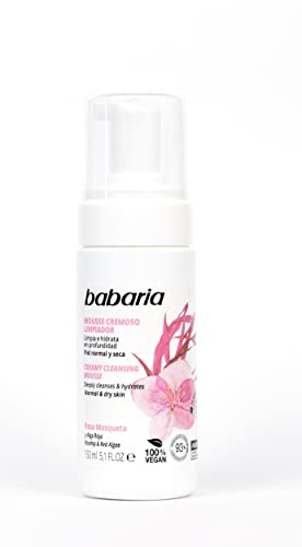 Babaria – Mousse Cremoso Limpiador Facial Rosa Mosqueta Y Alga Roja - 50 Ml, Blanco