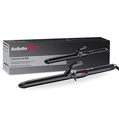 BaByliss PRO Tenacilla Advanced Curl 32 mm BAB2474TDE Rizador de pelo profesional para rizos sueltos y ondas voluminosas, Tecnología Diamond Titanium