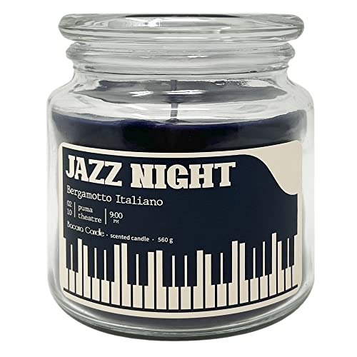 Bacana Candle - Vela Perfumada en Vaso - Vela Aromática en Frasco de Vidrio con Tapa - Vela Original para Regalo - 560 gramos - ± 100 Horas de Combustión - Jazz Night - Bergamoto Italiano