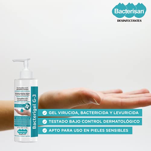 BACTERIGEL G-3 500ml, Gel de manos desinfectante autosecante, Antiséptico para la piel sana, Testado bajo control dermatológico y pediátrico