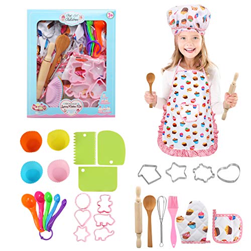 Ballery Chef Set Delantales para Niños, 30 Piezas Ropa de Chef Infantil con Accesorios Cocina Juguetes Juego de rol de Chef Regalo para Niños Niña Cocina Horneado