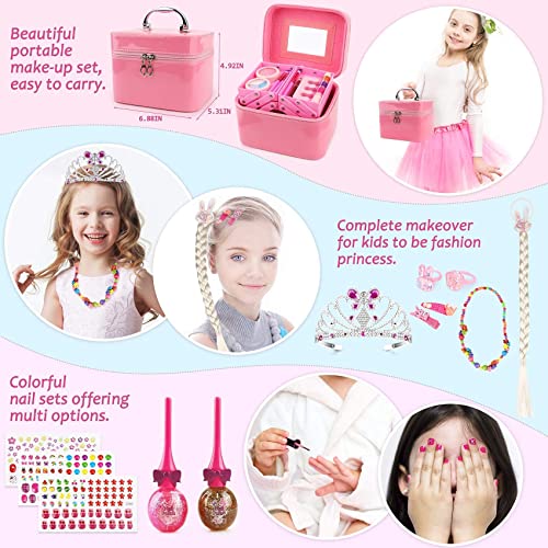 balnore Maquillaje para Niños, 34 Piezas Lavables Set de Maquillaje para Niñas con Caja de Maquillaje, Niños Fiesta, Cumpleaños