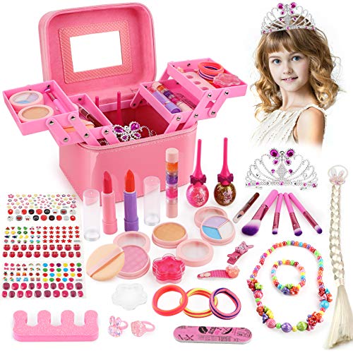 balnore Maquillaje para Niños, 34 Piezas Lavables Set de Maquillaje para Niñas con Caja de Maquillaje, Niños Fiesta, Cumpleaños