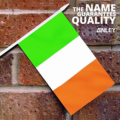 Bandera de palo de Irlanda, ANLEY Bandera nacional de Irlanda de 5x8 pulgadas con mini asta con poste sólido blanco de 12 "- Colores vivos y resistentes a la decoloración - Banderas de palo