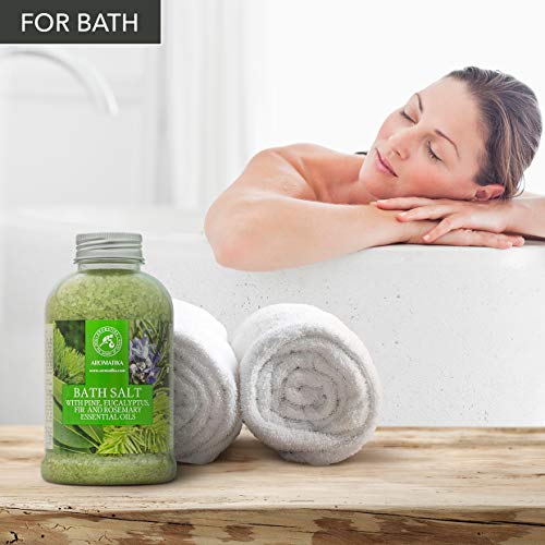 Baño de Sal Marina 600 g con Pino - Eucalipto - Aceites Esenciales de Abeto y Romero - Sales de Baño - Cuidado del Cuerpo - Buen Sueño - Belleza - Cuidado del Cuerpo - Bienestar - Aromaterapia - Spa