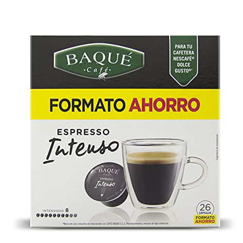 BAQUÉ CAFÉ Intenso Formato Ahorro Cápsulas Compatibles con Dolce Gusto (pack De 4*26 = 104 Cápsulas)