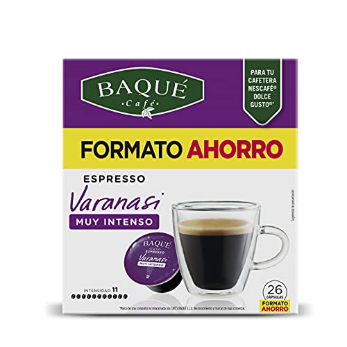 BAQUÉ CAFÉ S - Varanasi Formato Ahorro Cápsulas Compatibles Con Dolce Gusto (pack De 4*26 = 104 Cápsulas), 728 Gramo