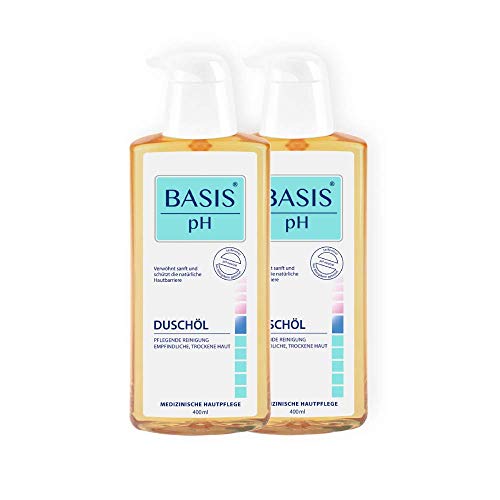 BASIS pH Aceite de ducha para pieles secas, pH neutro, sin jabón, sin parabenos, siliconas, aceites minerales, colorantes y conservantes, paquete de 2 aceites de ducha unisex (2 x 400 ml)