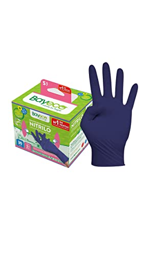 Bayeco - Guantes un solo uso - Nitrilo - Color Azul Claro - Ambidiestros - Dedos texturizados para mejor agarre - Aptos para alérgicos al látex - Pack dispensador de 30 unidades - Talla S