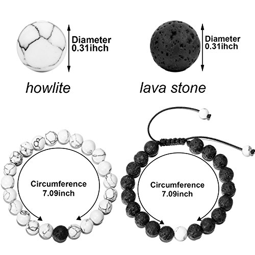 BBTO 4 Piezas de Pulsera de Howlite Brazalete de Difusor de Piedra Lava Juego de Pulsera de Aromaterapia para Aceite Esencial