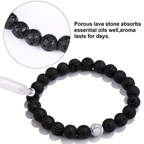 BBTO 4 Piezas de Pulsera de Howlite Brazalete de Difusor de Piedra Lava Juego de Pulsera de Aromaterapia para Aceite Esencial