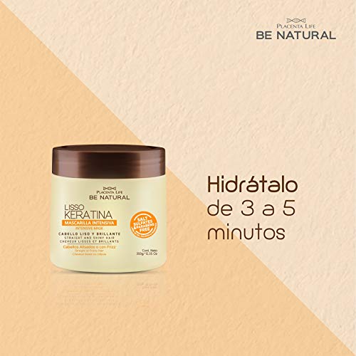 BE NATURAL Pack Champú, Acondicionador, Mascarilla Y Termoprotector Lisso Keratina, Ca-bello Alisado O Con Encrespamiento, color Multicolor. Ingredientes naturales.