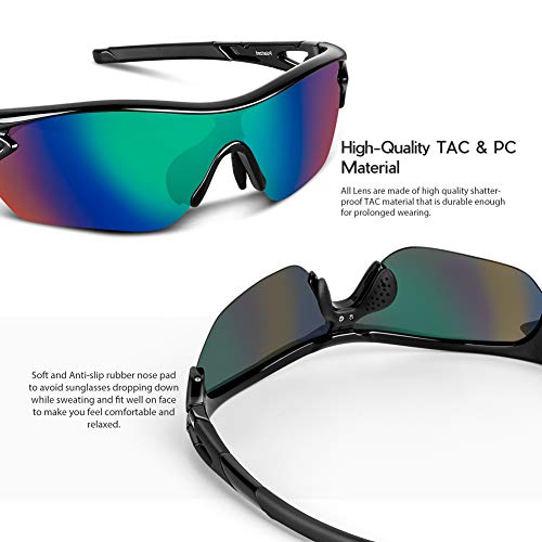 Bea Cool Gafas de sol polarizadas deportivas para hombres, mujeres, jóvenes, béisbol, ciclismo, correr, conducir, pescar, golf, motocicleta, tac, gafas (Brillante Negro Azul)