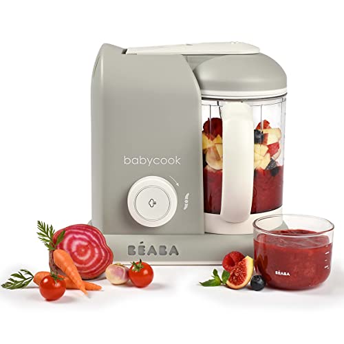 BÉABA Babycook Solo, Robot de cocina infantil 4 en 1, Tritura, cocina y cuece al vapor, Cocción rápida, Comida casera y deliciosa para bebés y niños, Comida variada para tu bebé, Gris