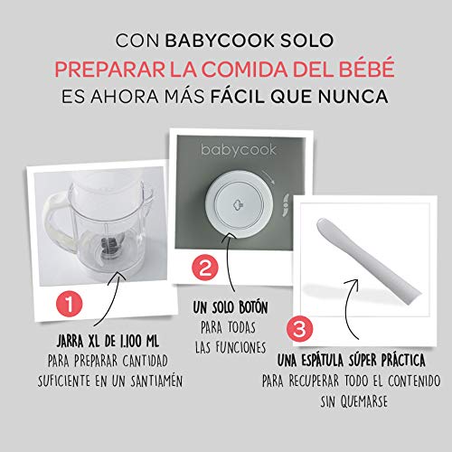 BÉABA Babycook Solo, Robot de cocina infantil 4 en 1, Tritura, cocina y cuece al vapor, Cocción rápida, Comida casera y deliciosa para bebés y niños, Comida variada para tu bebé, Gris