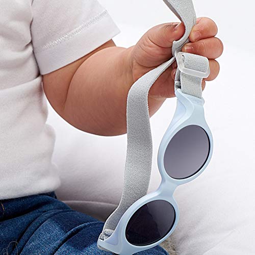 Béaba - Gafas de sol para bebé de 0 a 9 meses, protección 100 % UV – CAT 4, protección lateral, confort óptimo, banda elástica ajustable, color azul perla