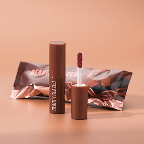 Beauty Glazed Chocolate Lipstick Matte Lip Glaze Velvet Matte Smooth Plush Matte excelente rendimiento a prueba de agua Brillo de labios Sexy Red Lip Makeup Cosmético # 102 Coral Cream