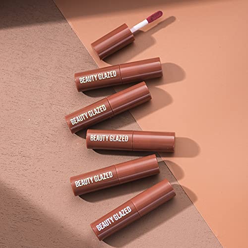 Beauty Glazed Chocolate Lipstick Matte Lip Glaze Velvet Matte Smooth Plush Matte excelente rendimiento a prueba de agua Brillo de labios Sexy Red Lip Makeup Cosmético # 102 Coral Cream