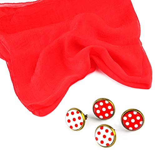 Beelittle 50's Costume Accessories Set 1950's Chiffon Scarf Cat Eye Glasses Bandana Tie Diadema Drop Dot Pendientes (Rojo)