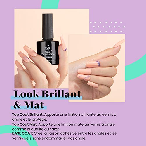 Beetles Esmaltes Semipermanentes de Uñas en Gel Base Top Coat, Barniz Base y Top Coat sin frotar Mate y Brillante 7.5ml, Esmalte de uñas Gel transparente, se seca bajo lámpara UV/LED