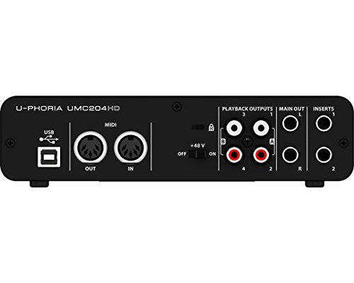 Behringer UMC204HD - Interfaz de audio/MIDI USB 2x4 Audiophile con preamplificadores de micrófono Midas, 24 bit, 192 kHz