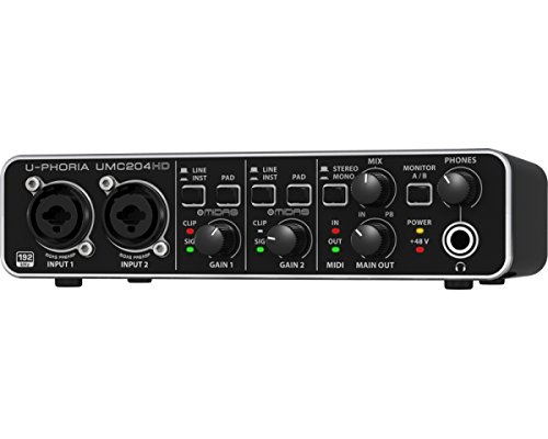 Behringer UMC204HD - Interfaz de audio/MIDI USB 2x4 Audiophile con preamplificadores de micrófono Midas, 24 bit, 192 kHz