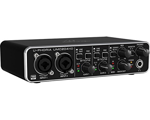 Behringer UMC204HD - Interfaz de audio/MIDI USB 2x4 Audiophile con preamplificadores de micrófono Midas, 24 bit, 192 kHz